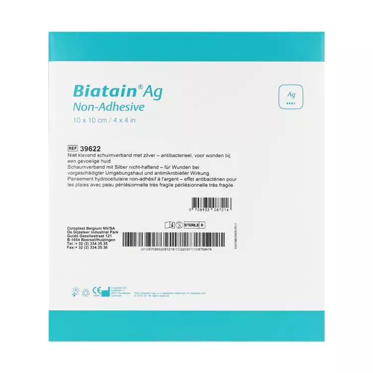 Biatain AG Schaumverband mit Silber nicht haftend 10x10 cm 5 Stück