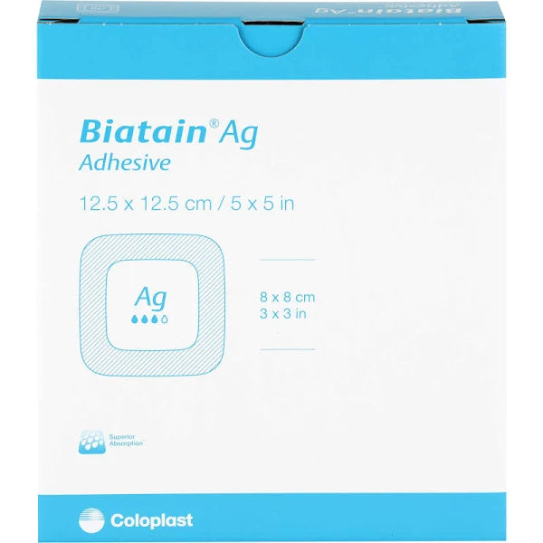 Biatain AG Schaumverband mit Silber nicht haftend 12,5x12,5 cm 5 Stück