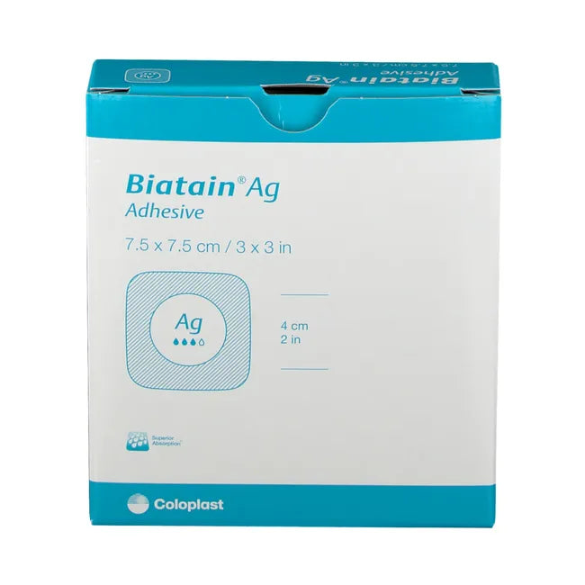 Biatain AG Schaumverband mit Silber selbst haftend 7,5x7,5 cm 5 Stück