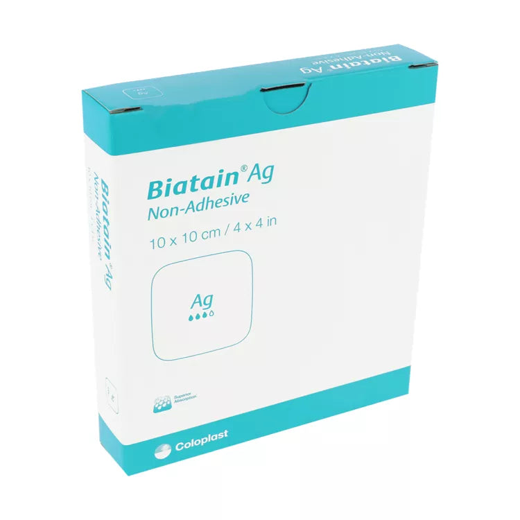 Biatain AG Schaumverband mit Silber nicht haftend 10x10 cm 5 Stück