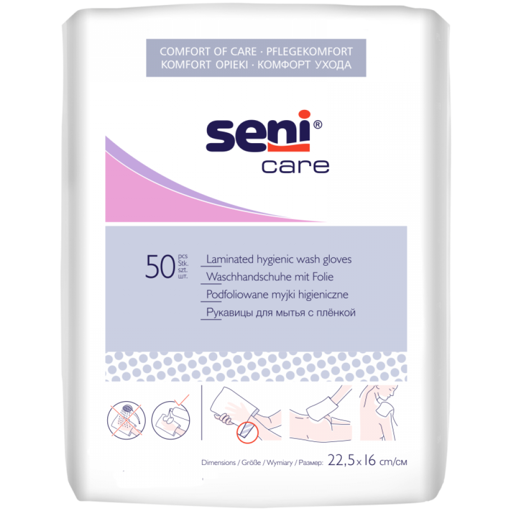 Seni Care Waschhandschuhe mit Folie 50 Stück